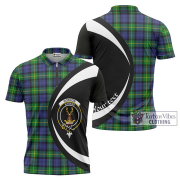 Gordon Modern Tartan Zipper Polo Shirt with Family Crest Circle Style