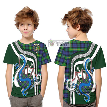 Gordon Modern Tartan Kid T-Shirt with Epic Bagpipe Style