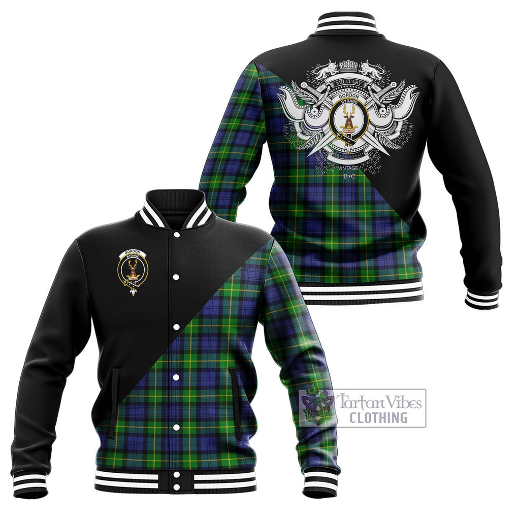 Gordon Modern Tartan Baseball Jacket with Family Crest and Military Logo Style Unisex - Tartanvibesclothing Shop