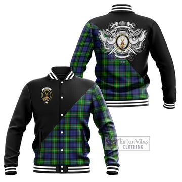 Gordon Modern Tartan Baseball Jacket with Family Crest and Military Logo Style