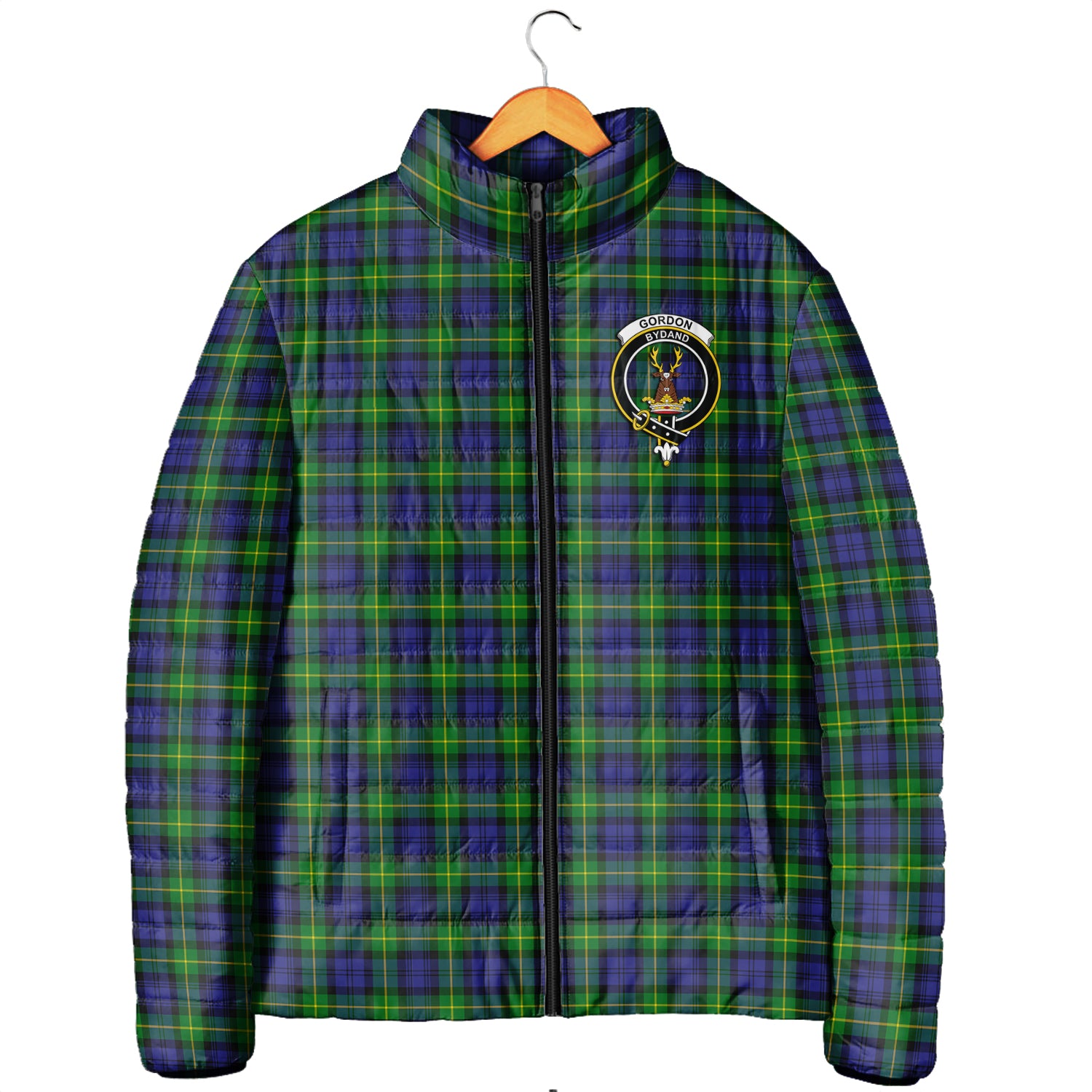 Gordon Modern Tartan Padded Jacket with Family Crest Men's Padded Jacket - Tartan Vibes Clothing