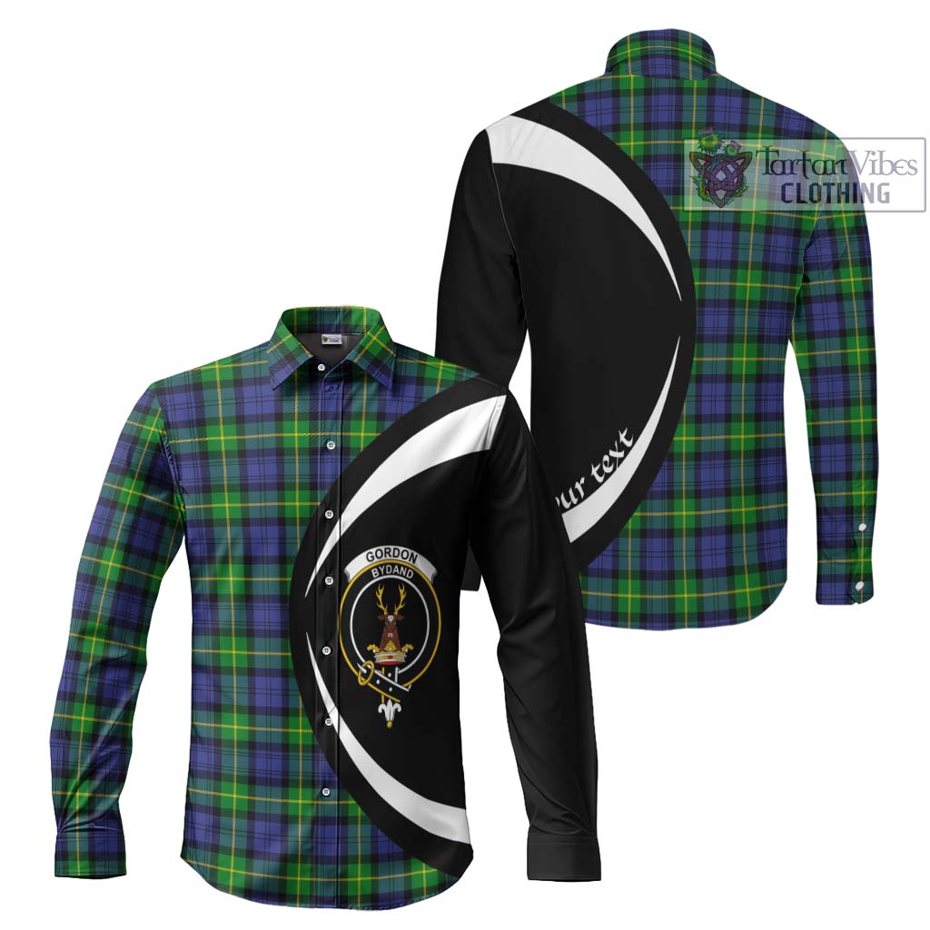 Gordon Modern Tartan Long Sleeve Button Up with Family Crest Circle Style Men's Shirt S - Tartan Vibes Clothing