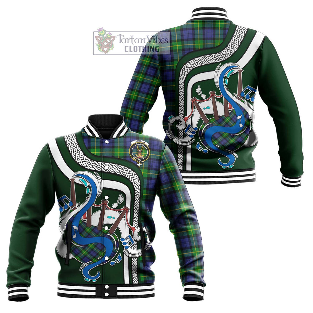 Tartan Vibes Clothing Gordon Modern Tartan Baseball Jacket with Epic Bagpipe Style