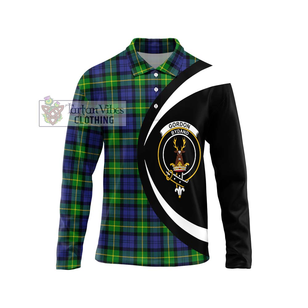 Gordon Modern Tartan Long Sleeve Polo Shirt with Family Crest Circle Style Unisex - Tartan Vibes Clothing