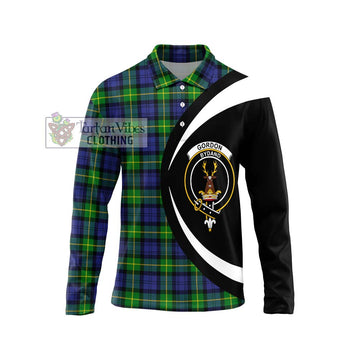 Gordon Modern Tartan Long Sleeve Polo Shirt with Family Crest Circle Style