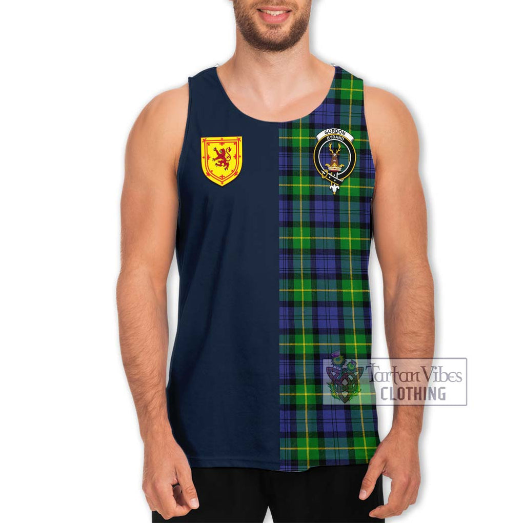 Tartan Vibes Clothing Gordon Modern Tartan Men's Tank Top with Scottish Lion Royal Arm Half Style