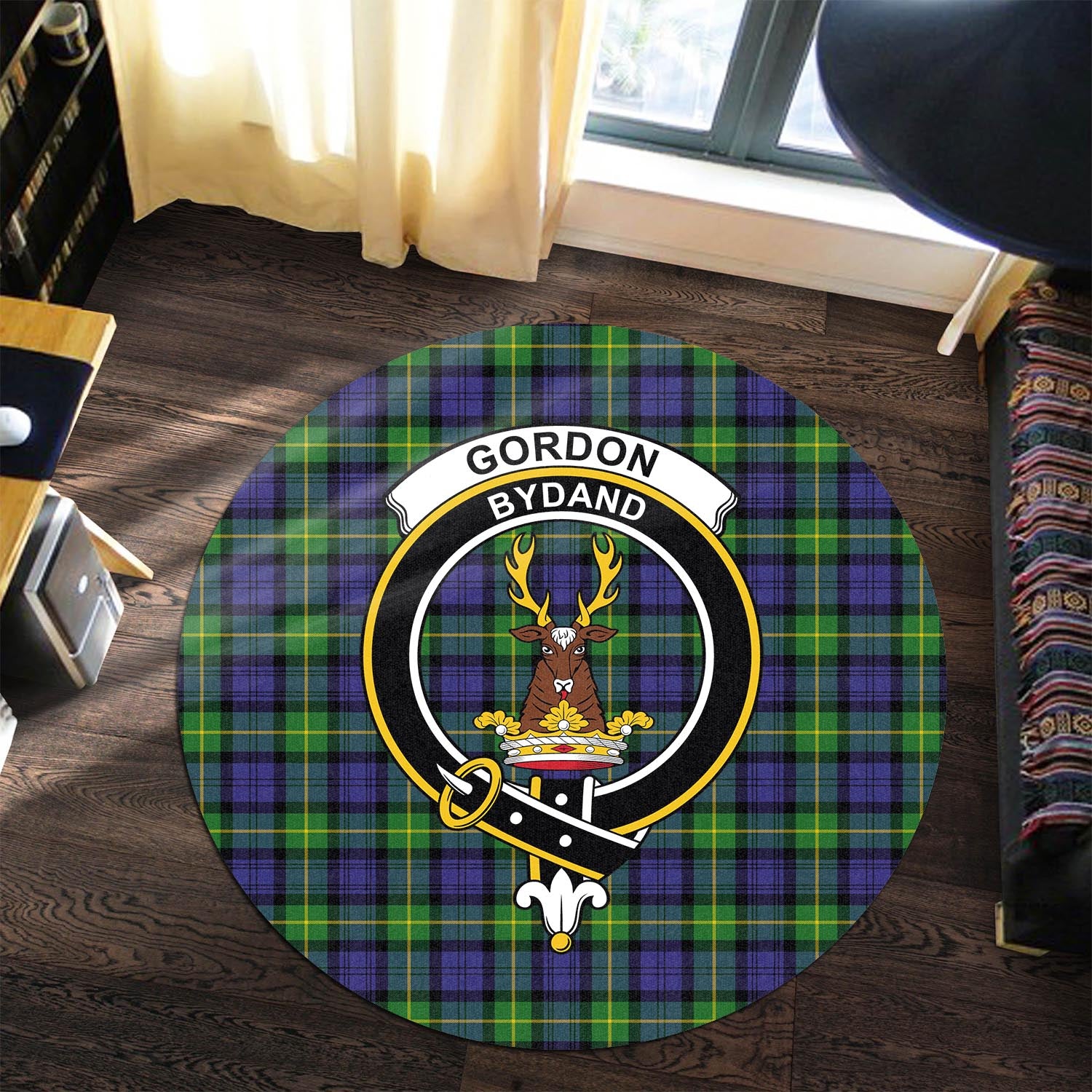 gordon-modern-tartan-round-rug-with-family-crest