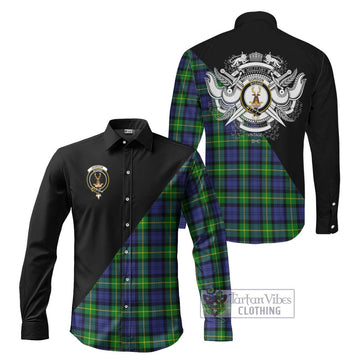 Gordon Modern Tartan Long Sleeve Button Shirt with Family Crest and Military Logo Style