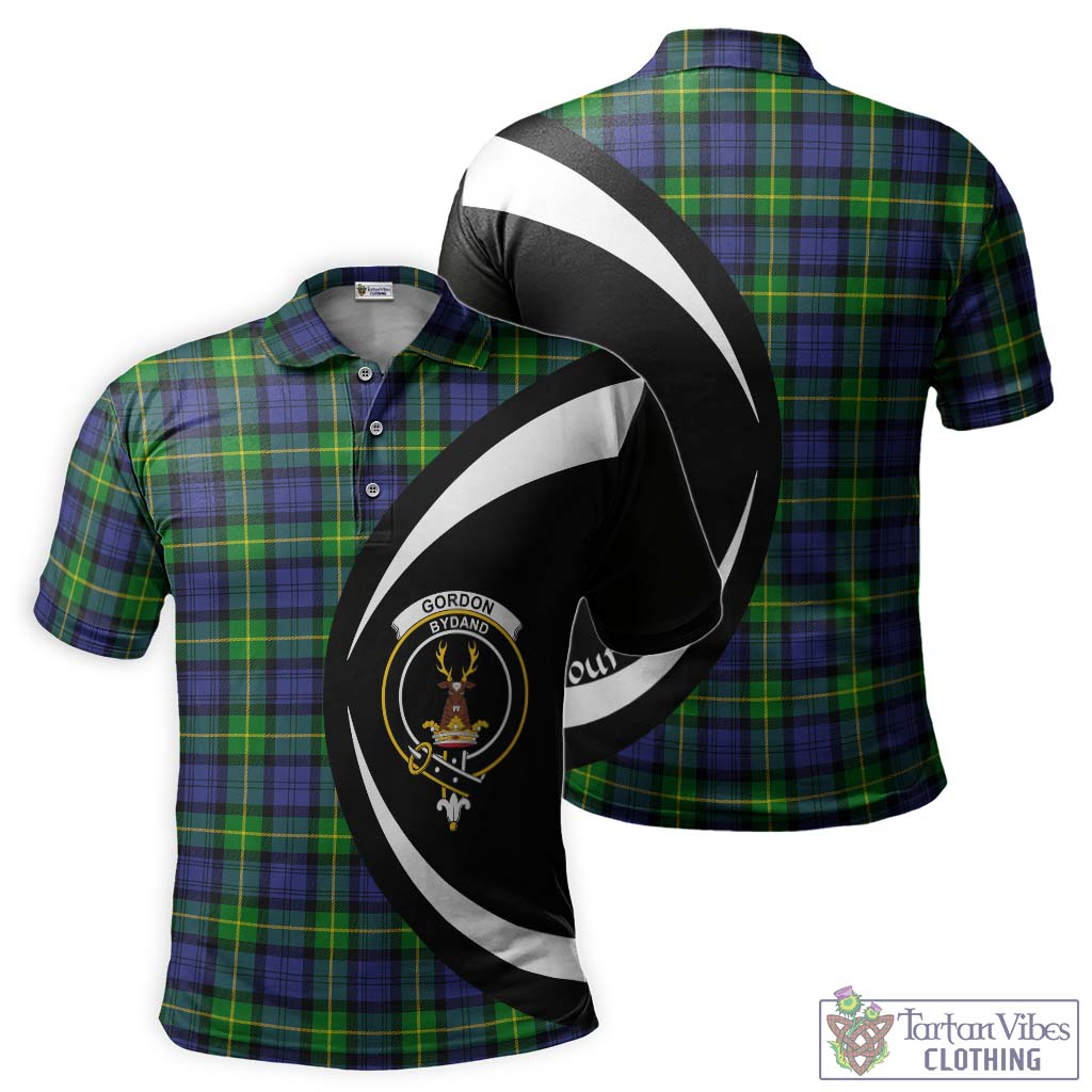 Tartan Vibes Clothing Gordon Modern Tartan Men's Polo Shirt with Family Crest Circle Style
