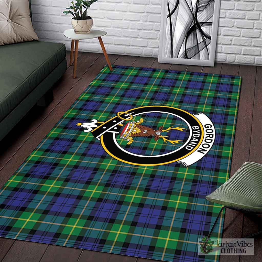 Tartan Vibes Clothing Gordon Modern Tartan Area Rug with Family Crest