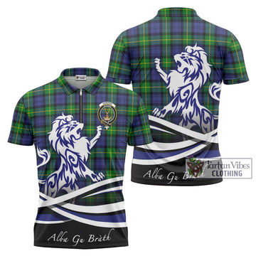 Gordon Modern Tartan Zipper Polo Shirt with Alba Gu Brath Regal Lion Emblem