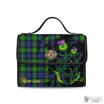 Gordon Modern Tartan Waterproof Canvas Bag with Scotland Map and Thistle Celtic Accents