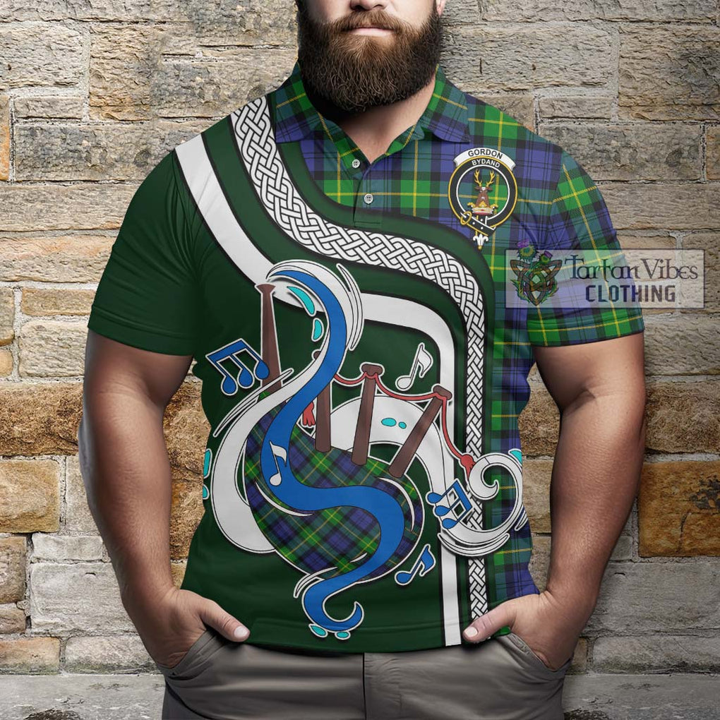 Tartan Vibes Clothing Gordon Modern Tartan Polo Shirt with Epic Bagpipe Style