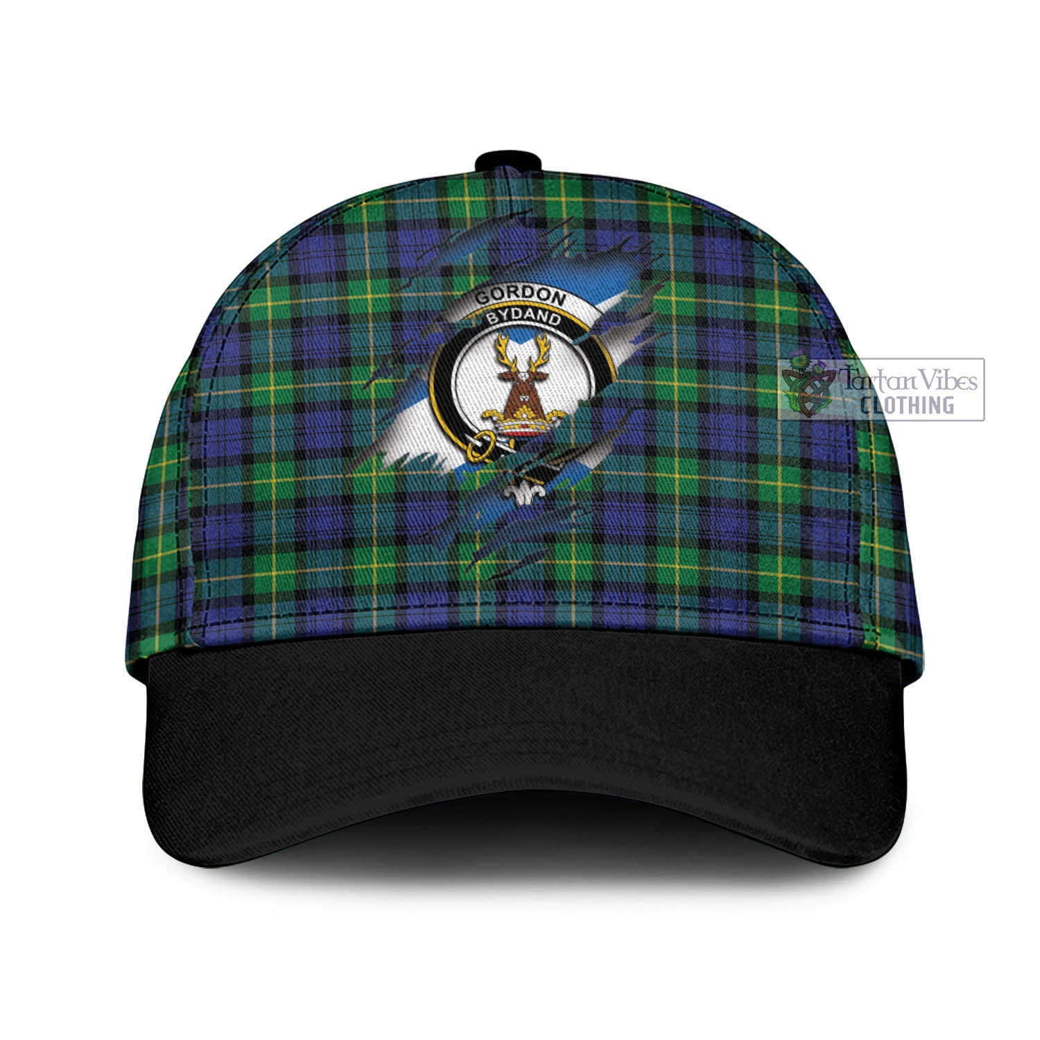 Tartan Vibes Clothing Gordon Modern Tartan Classic Cap with Family Crest In Me Style