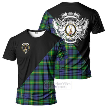 Gordon Modern Tartan T-Shirt with Family Crest and Military Logo Style