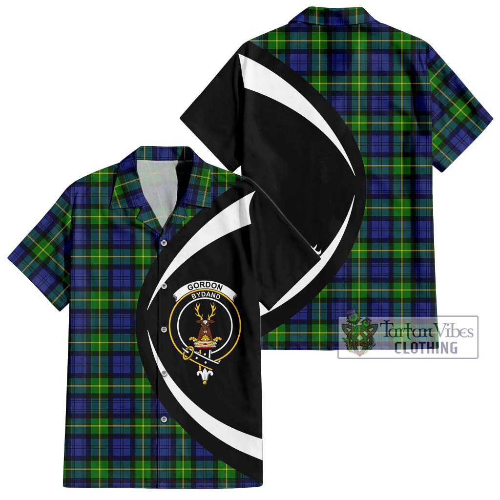 Gordon Modern Tartan Short Sleeve Button Up with Family Crest Circle Style Kid - Tartan Vibes Clothing