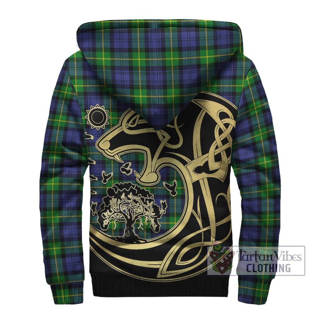 Gordon Modern Tartan Sherpa Hoodie with Family Crest Celtic Wolf Style - Tartan Vibes Clothing