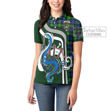 Gordon Modern Tartan Women's Polo Shirt with Epic Bagpipe Style