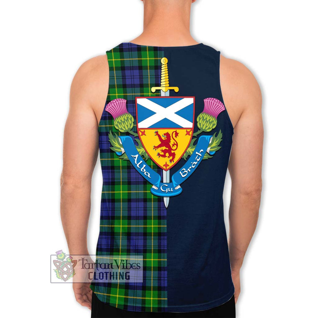 Tartan Vibes Clothing Gordon Modern Tartan Men's Tank Top with Scottish Lion Royal Arm Half Style