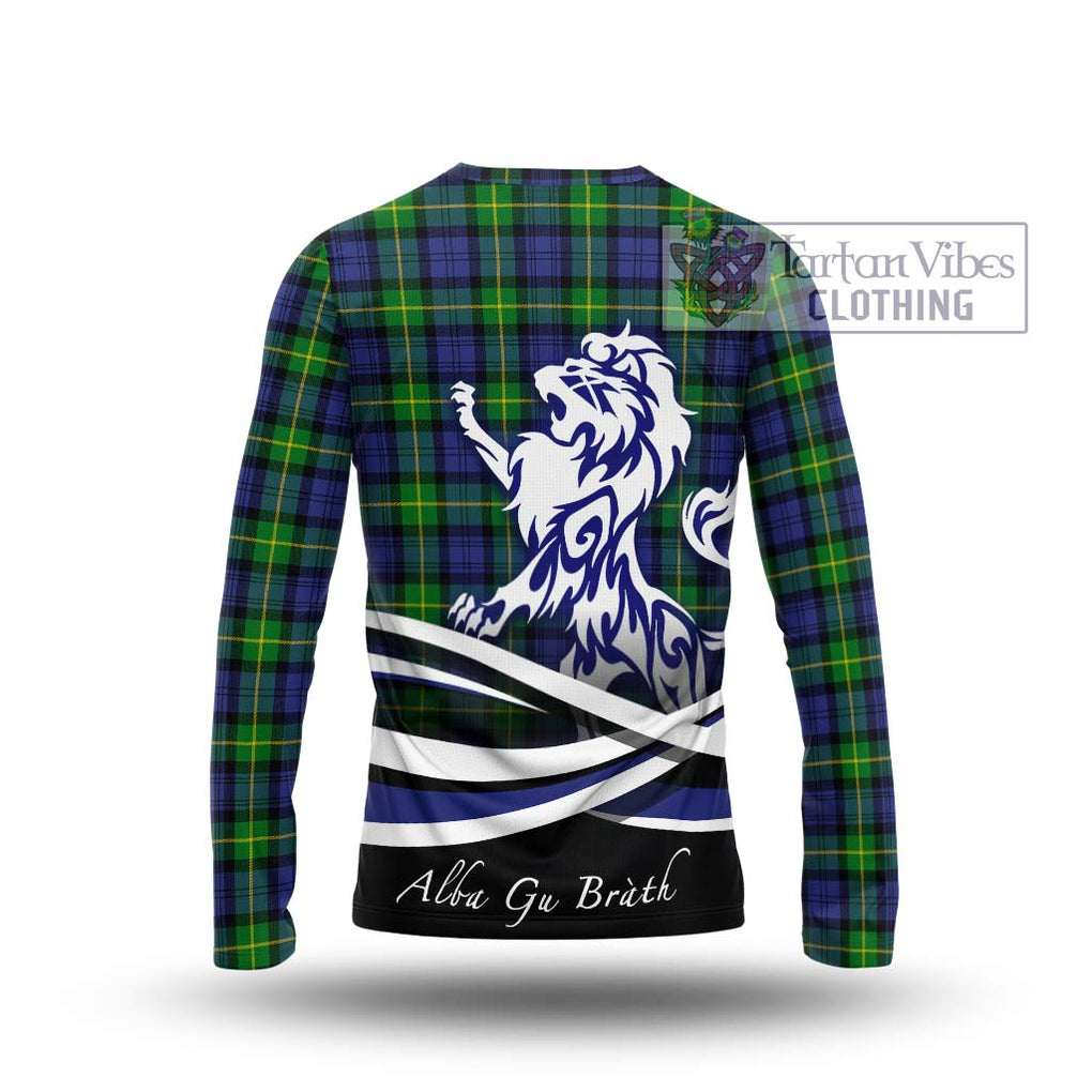 Gordon Modern Tartan Long Sleeve T-Shirt with Alba Gu Brath Regal Lion Emblem - Tartanvibesclothing Shop