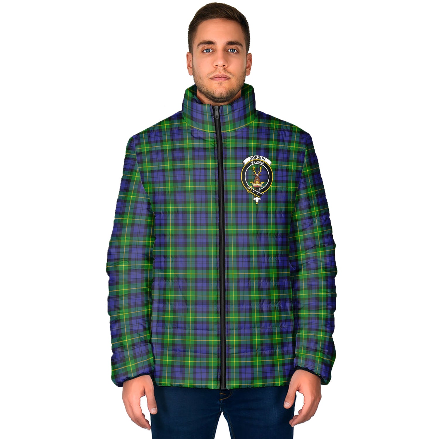 Gordon Modern Tartan Padded Jacket with Family Crest - Tartan Vibes Clothing