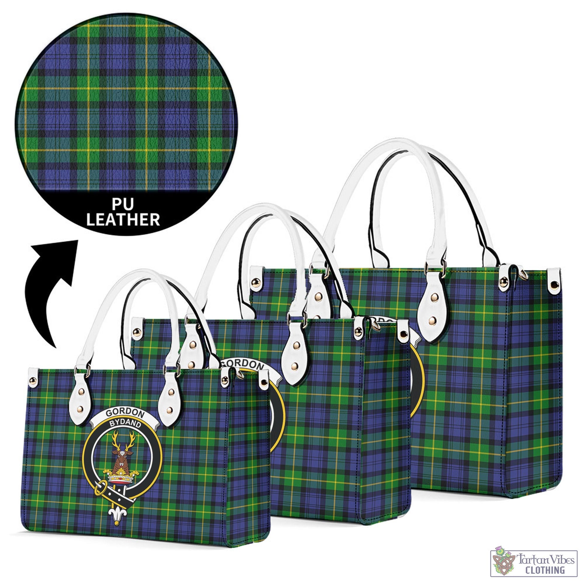 Tartan Vibes Clothing Gordon Modern Tartan Luxury Leather Handbags with Family Crest