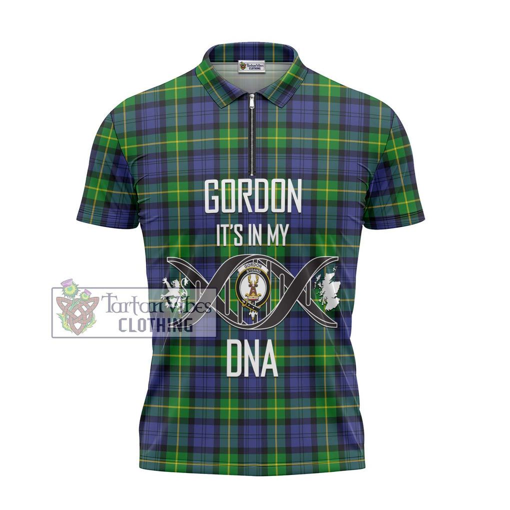 Gordon Modern Tartan Zipper Polo Shirt with Family Crest DNA In Me Style - Tartanvibesclothing Shop