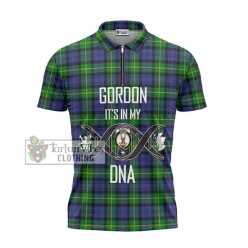 Gordon Modern Tartan Zipper Polo Shirt with Family Crest DNA In Me Style