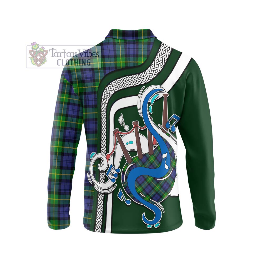 Tartan Vibes Clothing Gordon Modern Tartan Long Sleeve Polo Shirt with Epic Bagpipe Style