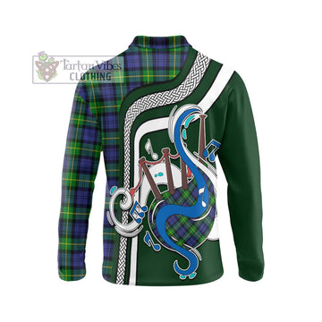 Gordon Modern Tartan Long Sleeve Polo Shirt with Epic Bagpipe Style