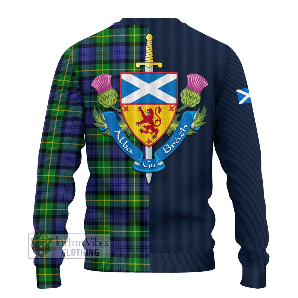 Tartan Vibes Clothing Gordon Modern Tartan Knitted Sweater with Scottish Lion Royal Arm Half Style