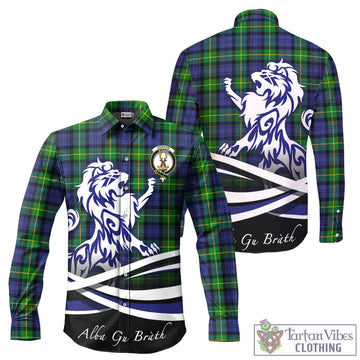 Gordon Modern Tartan Long Sleeve Button Up Shirt with Alba Gu Brath Regal Lion Emblem