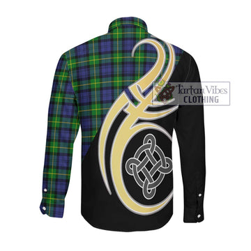 Gordon Modern Tartan Long Sleeve Button Shirt with Family Crest and Celtic Symbol Style