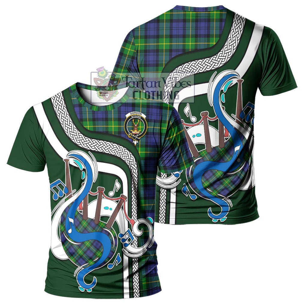 Gordon Modern Tartan T-Shirt with Epic Bagpipe Style - Tartanvibesclothing Shop