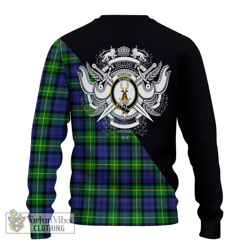 Gordon Modern Tartan Knitted Sweater with Family Crest and Military Logo Style - Tartanvibesclothing Shop