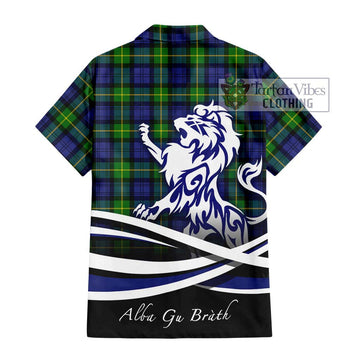 Gordon Modern Tartan Short Sleeve Button Shirt with Alba Gu Brath Regal Lion Emblem