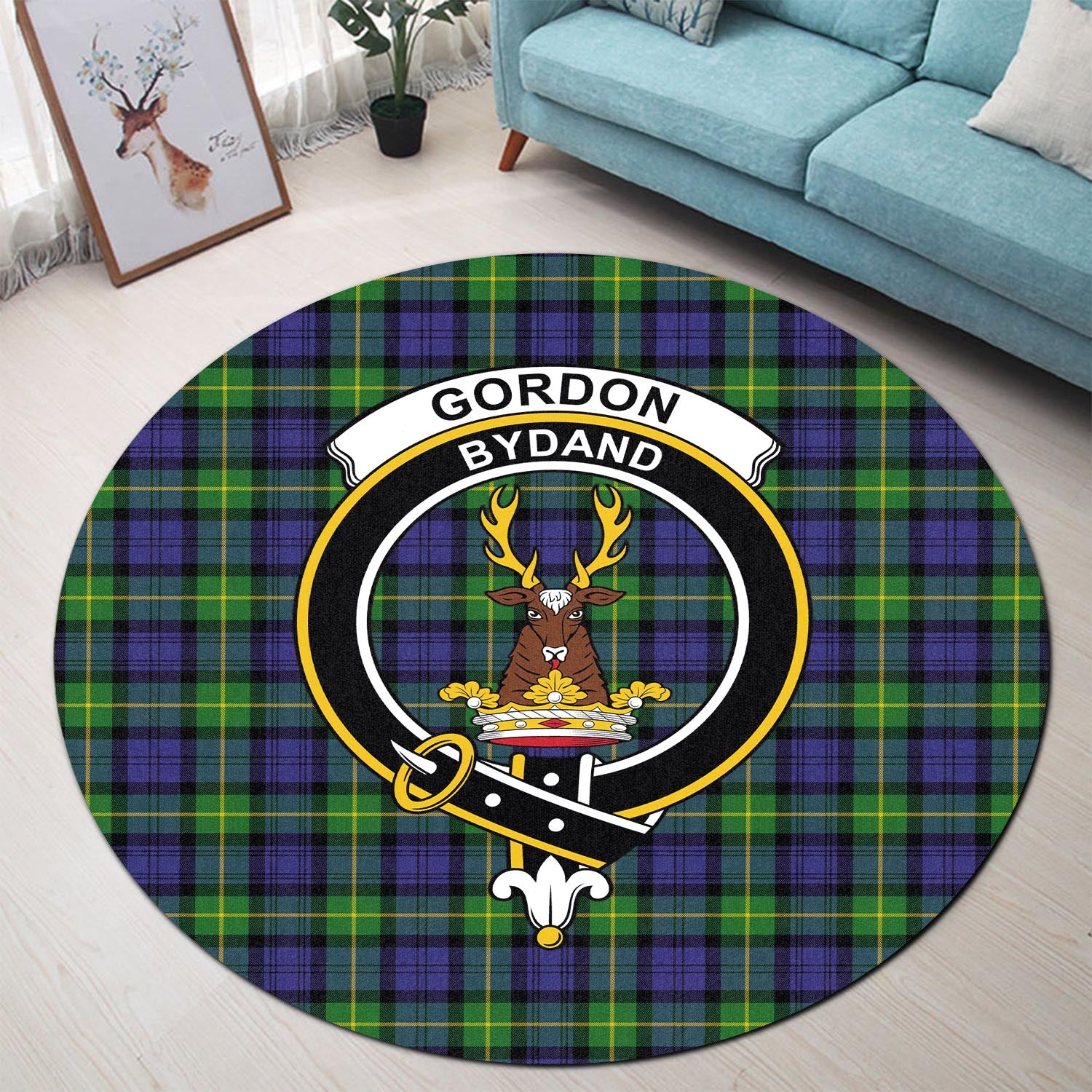 gordon-modern-tartan-round-rug-with-family-crest