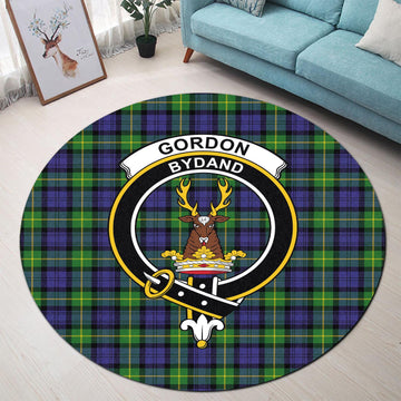 Gordon Modern Tartan Round Rug with Family Crest