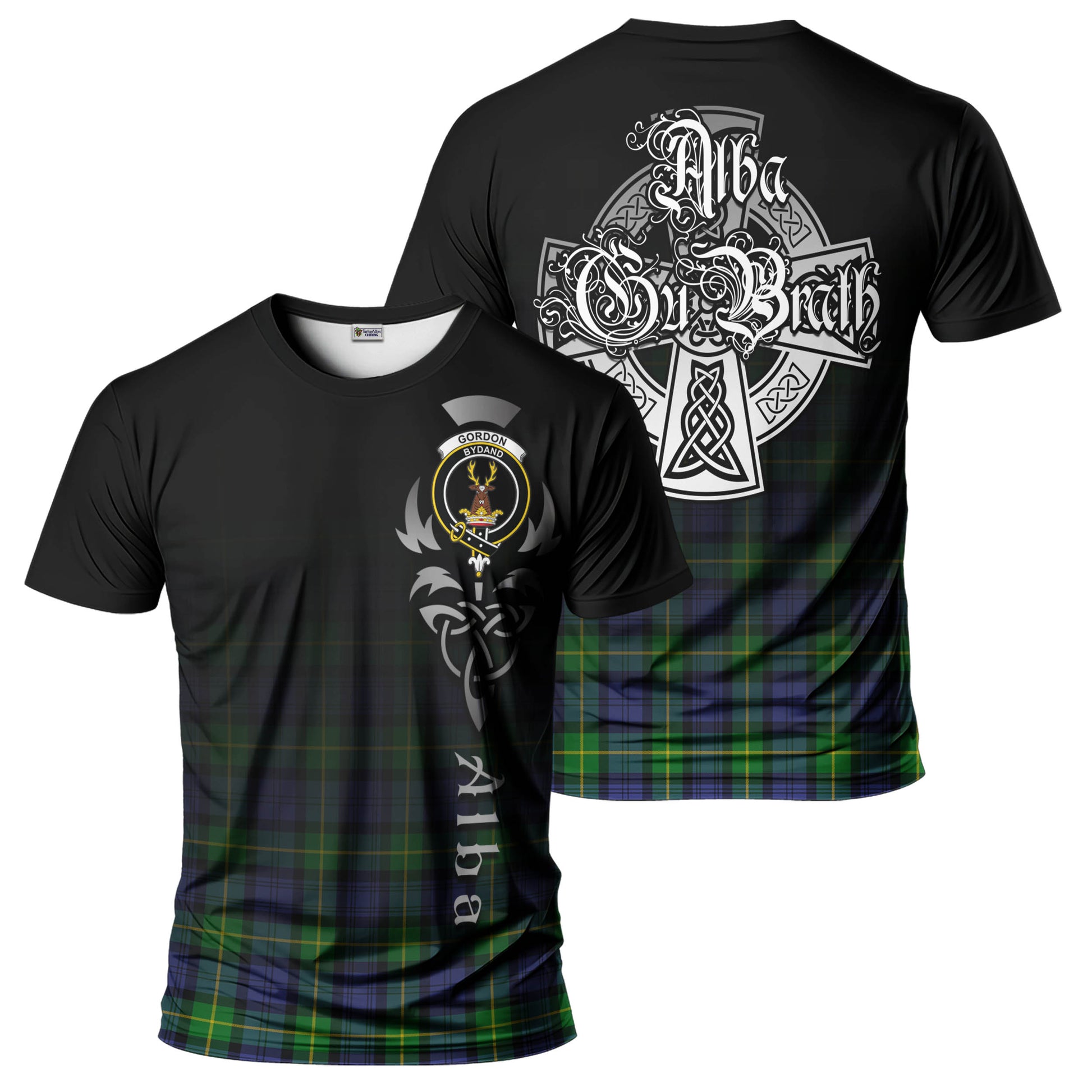 Tartan Vibes Clothing Gordon Modern Tartan T-Shirt Featuring Alba Gu Brath Family Crest Celtic Inspired