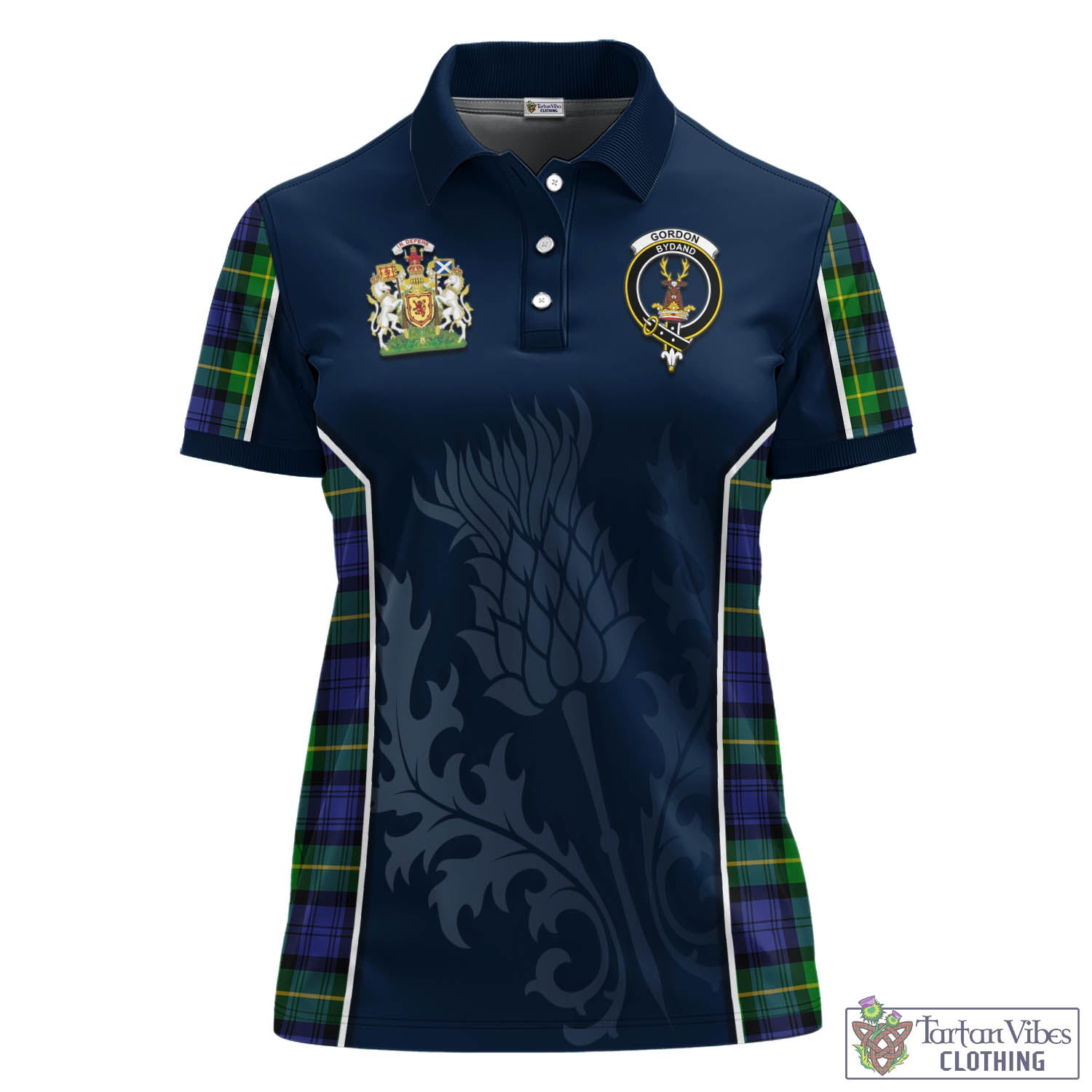 Tartan Vibes Clothing Gordon Modern Tartan Women's Polo Shirt with Family Crest and Scottish Thistle Vibes Sport Style