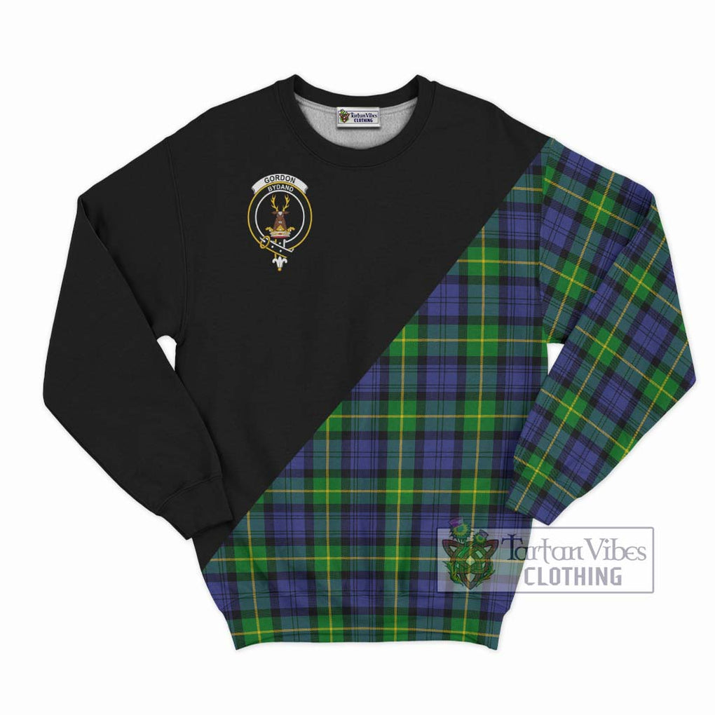 Gordon Modern Tartan Sweatshirt with Family Crest and Military Logo Style - Tartanvibesclothing Shop