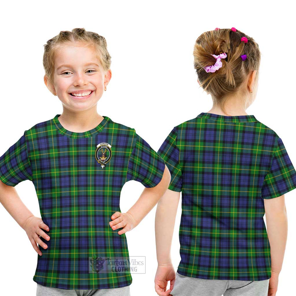 Gordon Modern Tartan Kid T-Shirt with Family Crest - Tartanvibesclothing Shop