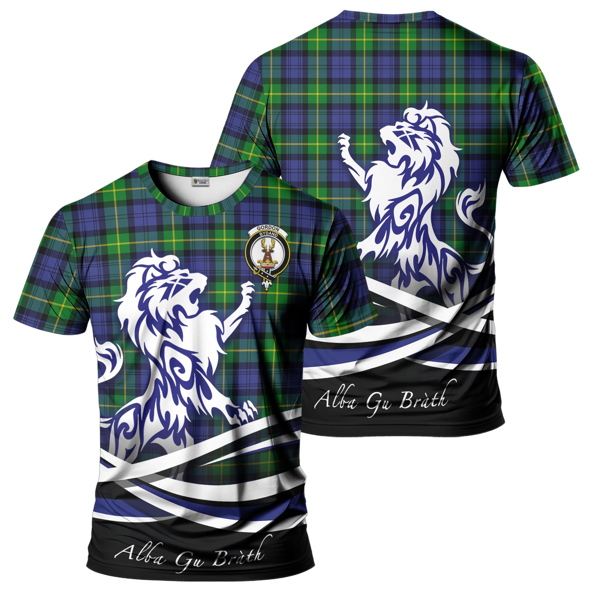 gordon-modern-tartan-t-shirt-with-alba-gu-brath-regal-lion-emblem