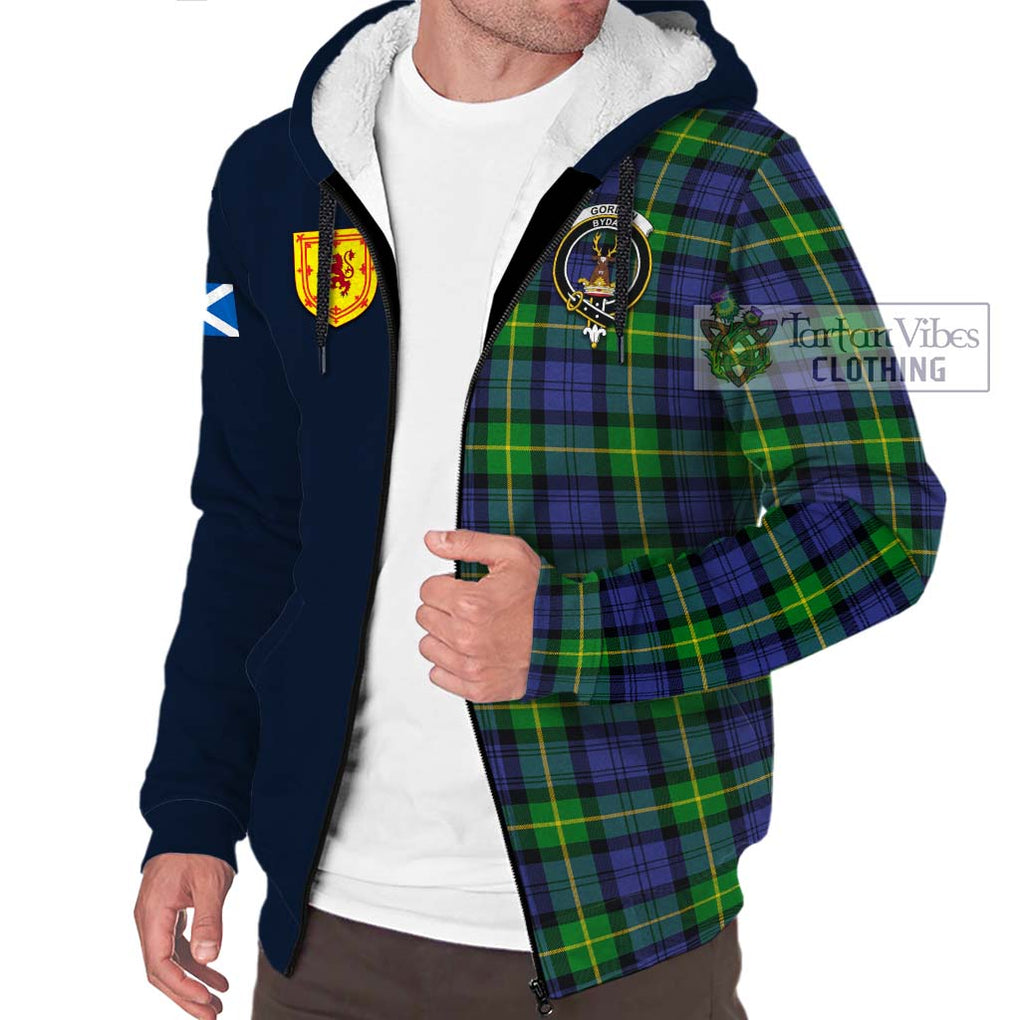 Tartan Vibes Clothing Gordon Modern Tartan Sherpa Hoodie with Scottish Lion Royal Arm Half Style