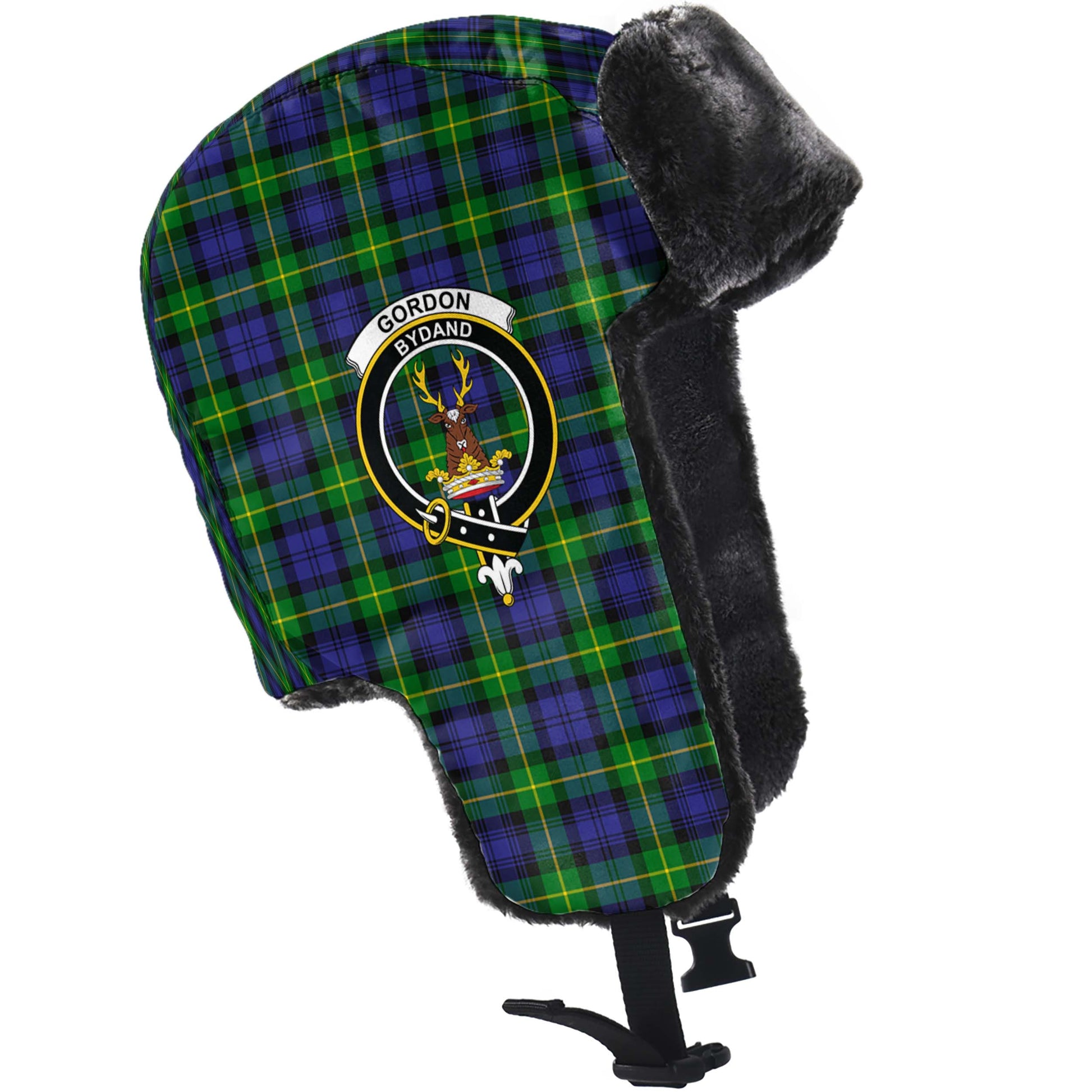 Gordon Modern Tartan Winter Trapper Hat with Family Crest - Tartanvibesclothing