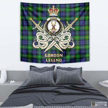 Gordon Modern Tartan Tapestry with Clan Crest and the Golden Sword of Courageous Legacy