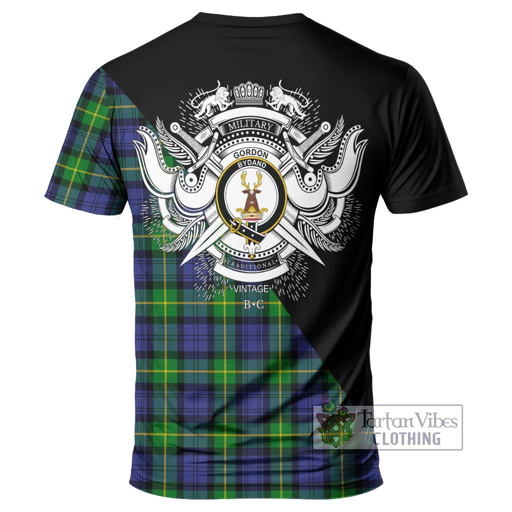 Gordon Modern Tartan T-Shirt with Family Crest and Military Logo Style - Tartanvibesclothing Shop