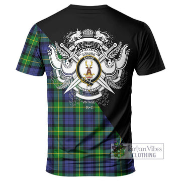 Gordon Modern Tartan T-Shirt with Family Crest and Military Logo Style