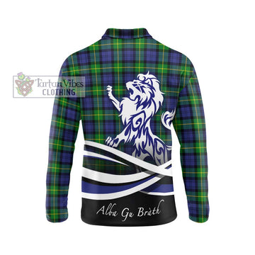 Gordon Modern Tartan Long Sleeve Polo Shirt with Alba Gu Brath Regal Lion Emblem