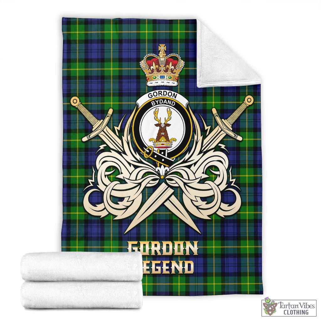 Tartan Vibes Clothing Gordon Modern Tartan Blanket with Clan Crest and the Golden Sword of Courageous Legacy